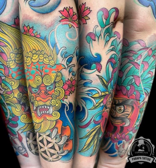 cover en el brazo con tematica japonesa | tatuajes para hombres | estudio tatuajes Madrid | estudio tatuajes